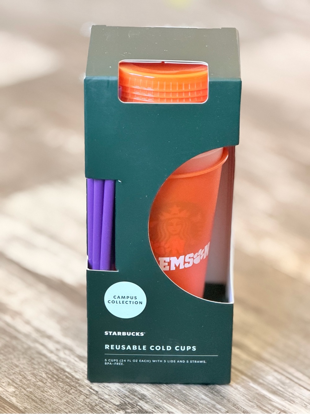Starbucks Orange Reusable Cold Cup Set with Purple Straws